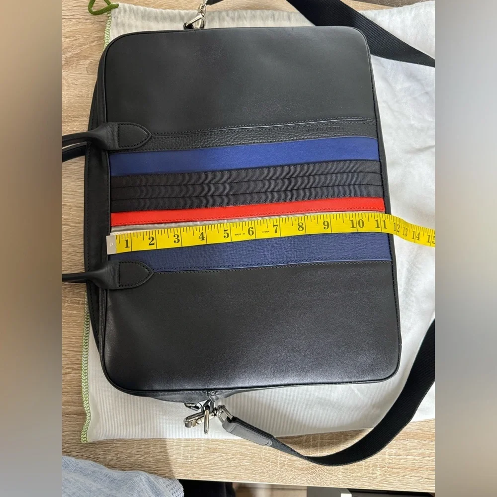 Longchamp Black Leather Colorful Stripes Briefcase and Pouch Set Signature